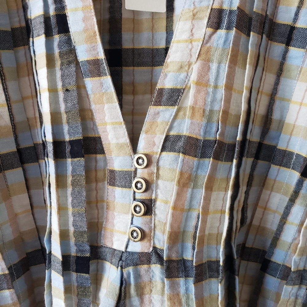 Pilcro Long Sleeve Pleated Plaid Relaxed Swing Blouse Size XL Cotton Elastane - Picture 11 of 15